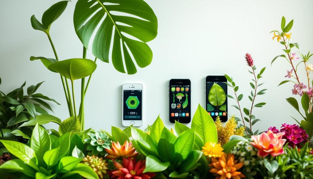 A vibrant and inviting display of the top mobile apps for plant identification, showcased in a clean, modern design. In the foreground, a selection of lush, diverse plant specimens are neatly arranged, their leaves and petals captured in vivid detail under soft, natural lighting. In the middle ground, the silhouettes of several smartphones are prominently featured, their screens displaying the user interfaces of the recommended apps. The background is a minimalist, gradient-based environment, allowing the plants and technology to take center stage. The overall composition conveys a sense of effortless discovery and the harmonious integration of nature and digital tools. A vibrant and inviting display of the top mobile apps for plant identification, showcased in a clean, modern design. In the foreground, a selection of lush, diverse plant specimens are neatly arranged, their leaves and petals captured in vivid detail under soft, natural lighting. In the middle ground, the silhouettes of several smartphones are prominently featured, their screens displaying the user interfaces of the recommended apps. The background is a minimalist, gradient-based environment, allowing the plants and technology to take center stage. The overall composition conveys a sense of effortless discovery and the harmonious integration of nature and digital tools.