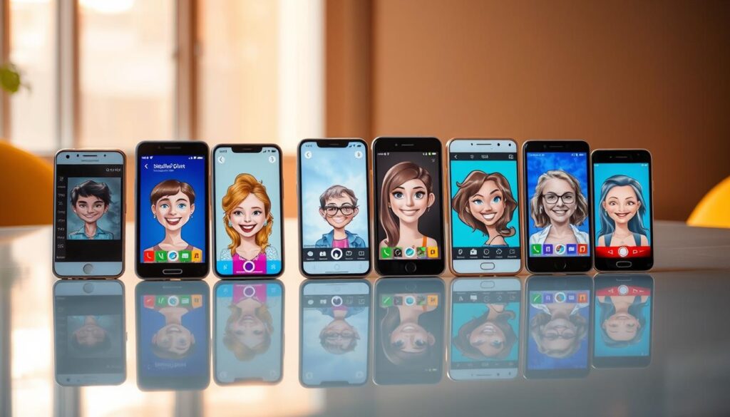A vibrant collection of mobile apps, displayed on a sleek, reflective surface, with a modern and minimalist aesthetic. The apps showcase various caricature creation tools, ranging from simple photo editing features to advanced AI-powered distortion and stylization options. The scene is bathed in warm, soft lighting, creating a welcoming and inviting atmosphere. The background is blurred and subtly hued, allowing the mobile apps to take center stage and showcase their capabilities. The overall composition is balanced and visually appealing, capturing the essence of the "10 melhores aplicativos para transformar fotos em caricaturas" section. A vibrant collection of mobile apps, displayed on a sleek, reflective surface, with a modern and minimalist aesthetic. The apps showcase various caricature creation tools, ranging from simple photo editing features to advanced AI-powered distortion and stylization options. The scene is bathed in warm, soft lighting, creating a welcoming and inviting atmosphere. The background is blurred and subtly hued, allowing the mobile apps to take center stage and showcase their capabilities. The overall composition is balanced and visually appealing, capturing the essence of the "10 melhores aplicativos para transformar fotos em caricaturas" section.