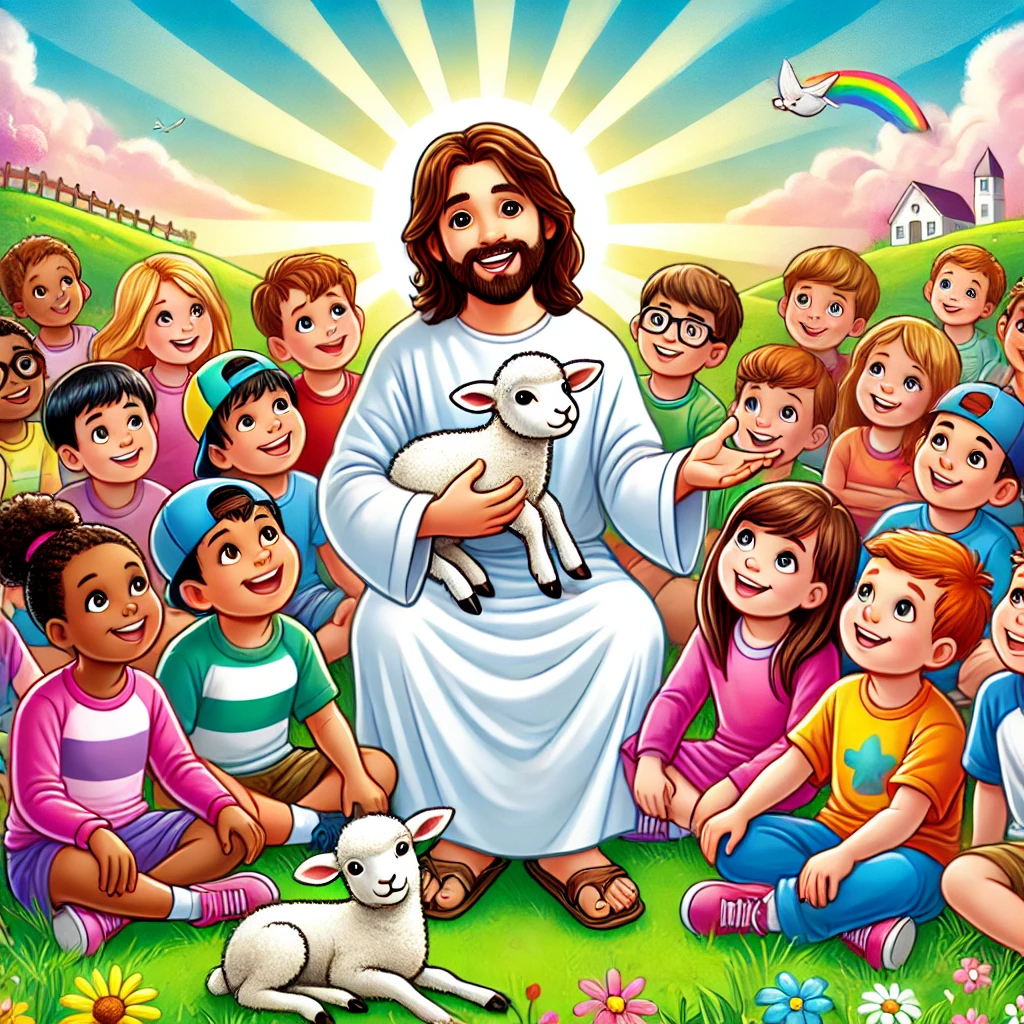 A close-up shot of a smartphone screen displaying the home screen of a Bible story app. The app's icon is prominently featured, depicting a simple line-art illustration of a dove or angel. The screen is bathed in warm, golden lighting, creating a serene and inviting atmosphere. The background is slightly blurred, hinting at a cozy, domestic setting, possibly a living room or a study. The overall composition conveys a sense of spirituality, accessibility, and the app's focus on biblical narratives.