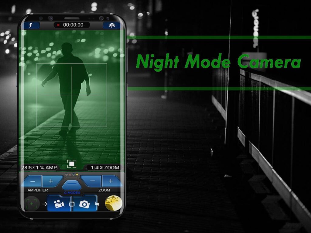 A close-up view of a smartphone display showcasing two adjacent thermal and infrared camera filters. The filters are visually distinct, with the infrared filter appearing in shades of red and the thermal filter in a gradient of warm colors. The display is set against a dimly lit, atmospheric background, conveying a sense of nighttime or low-light conditions. The overall scene emphasizes the technical capabilities of these specialized camera filters and their potential application in night vision and thermal imaging for mobile devices.