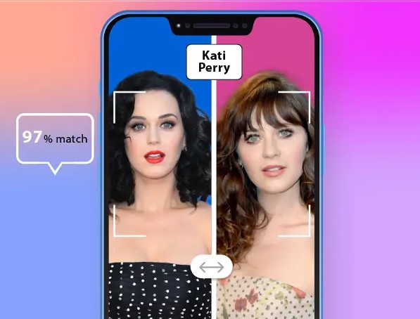 A sleek, modern website interface featuring a prominent search bar and a vibrant "StarByFace" logo in the center. The background is a soft gradient, transitioning from a warm peach to a cool blue, creating a sense of depth and atmosphere. The overall aesthetic is clean, minimalist, and visually appealing, reflecting the high-tech nature of the AI-powered celebrity lookalike feature. The interface is positioned in a three-quarter perspective, giving the user a sense of immersion and interaction. Subtle lighting and shadows add depth and dimensionality to the scene, while the overall mood is one of sophistication and innovation.
