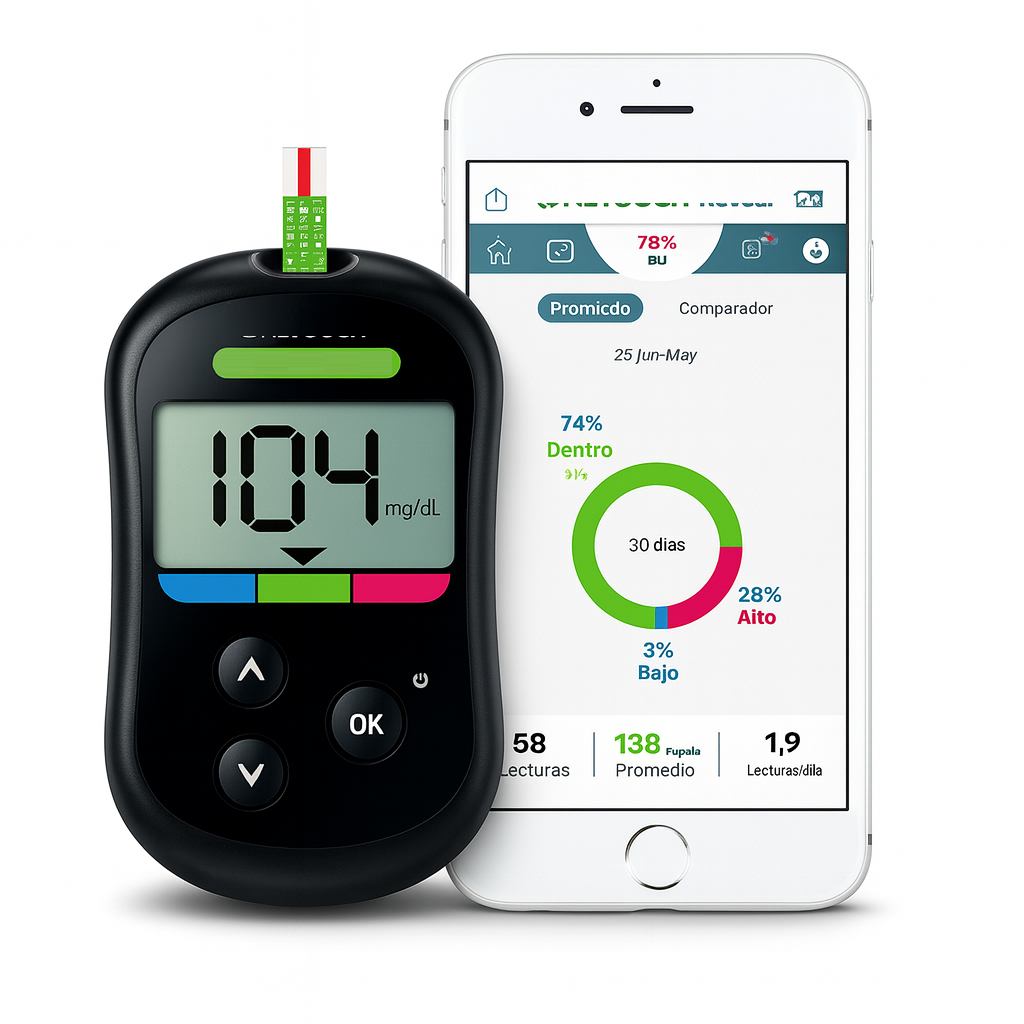 A vibrant, simplified illustration depicting the concept of "Glic: Simplifying Diabetes Treatment". In the foreground, a stylized, minimalist human figure holding a smartwatch or mobile device, with a glowing glucose level display. The middle ground features abstract, geometric shapes and patterns in a soothing color palette, representing the simplified tracking and management of diabetes. The background showcases a serene, tranquil landscape with soft lighting, conveying a sense of calm and control over the condition. The overall composition should evoke a modern, user-friendly, and empowering approach to diabetes management.
