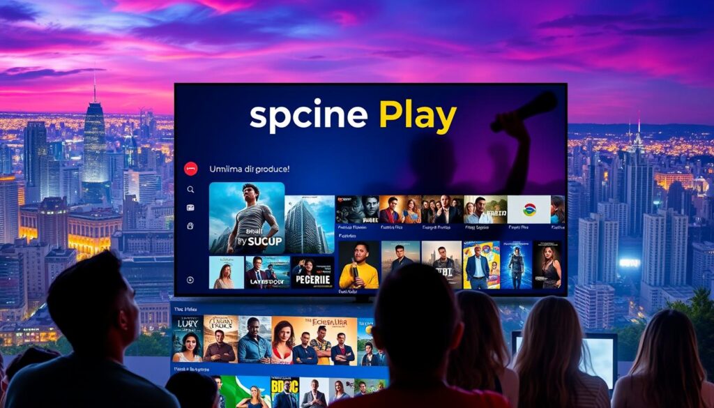A vibrant and modern Brazilian streaming platform, Spcine Play, set against a backdrop of a bustling city skyline. In the foreground, a sleek and intuitive user interface showcases a diverse array of locally produced films and series, reflecting the rich cultural tapestry of Brazil. The middle ground features a group of viewers, their faces lit by the glow of their screens, immersed in the captivating content. The background is a panoramic view of the cityscape, with towering skyscrapers and a vibrant, colorful palette that evokes the energy and liveliness of the Brazilian public streaming experience. A vibrant and modern Brazilian streaming platform, Spcine Play, set against a backdrop of a bustling city skyline. In the foreground, a sleek and intuitive user interface showcases a diverse array of locally produced films and series, reflecting the rich cultural tapestry of Brazil. The middle ground features a group of viewers, their faces lit by the glow of their screens, immersed in the captivating content. The background is a panoramic view of the cityscape, with towering skyscrapers and a vibrant, colorful palette that evokes the energy and liveliness of the Brazilian public streaming experience.