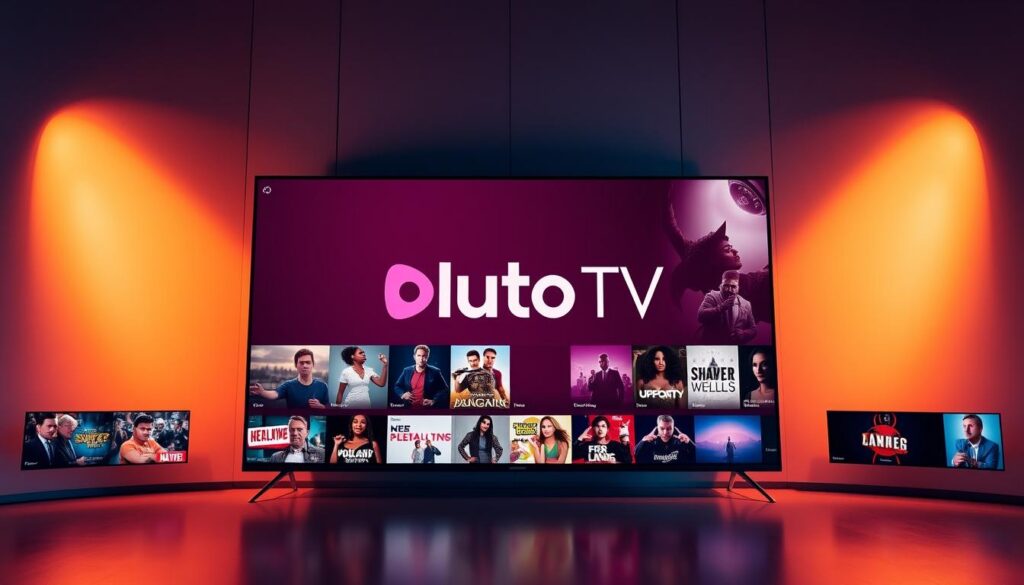 Pluto TV streaming service, a vibrant and free platform showcased against a sleek, modern backdrop. A boldly designed Pluto TV logo takes center stage, surrounded by a dynamic array of popular TV show thumbnails in crisp, high-definition. The scene is illuminated by warm, directional lighting, casting subtle shadows that add depth and dimension. The overall composition conveys a sense of accessibility, entertainment, and the versatility of the Pluto TV service, perfectly suited to illustrate its integration with Google TV. Pluto TV streaming service, a vibrant and free platform showcased against a sleek, modern backdrop. A boldly designed Pluto TV logo takes center stage, surrounded by a dynamic array of popular TV show thumbnails in crisp, high-definition. The scene is illuminated by warm, directional lighting, casting subtle shadows that add depth and dimension. The overall composition conveys a sense of accessibility, entertainment, and the versatility of the Pluto TV service, perfectly suited to illustrate its integration with Google TV.