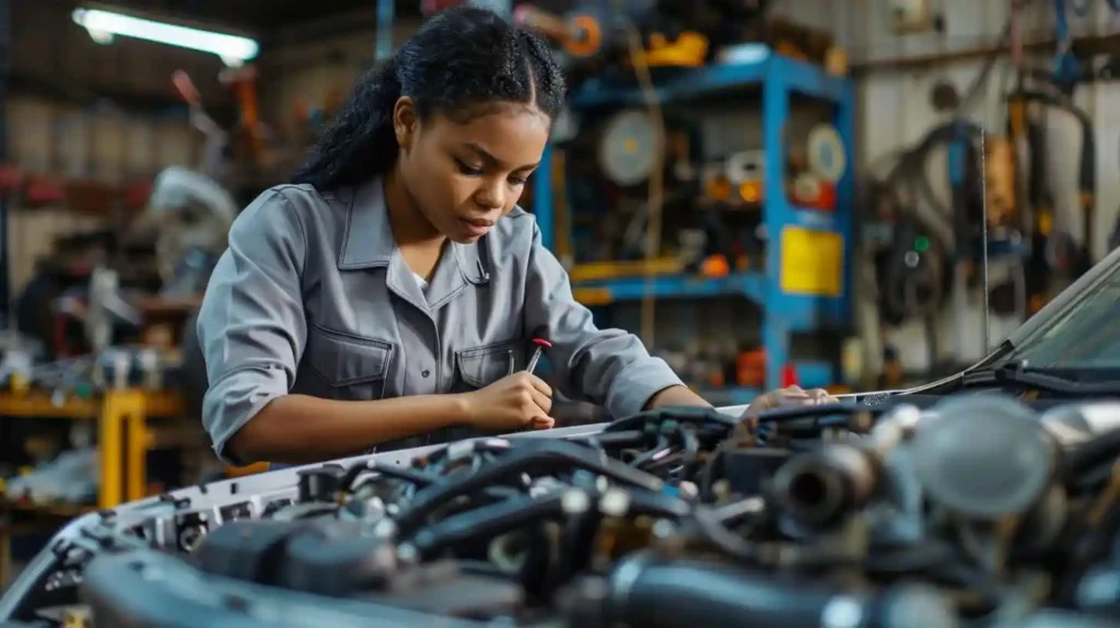 A professional auto mechanic's certificate, prominently displayed against a clean, well-lit backdrop. The certificate is crisp, with clear text and logos, conveying a sense of authority and legitimacy. The lighting is directional, casting subtle shadows that add depth and dimension. The background is a warm, neutral tone, allowing the certificate to be the central focus. The overall mood is one of pride, expertise, and recognition within the automotive industry.