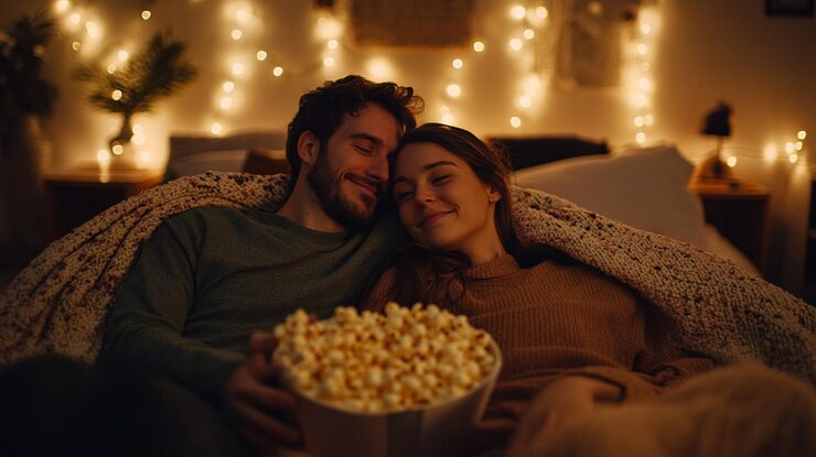 A cozy Brazilian movie theater, its warm golden lights casting a romantic glow. In the foreground, movie posters for beloved Brazilian romantic films adorn the walls, their vibrant colors and evocative imagery drawing the eye. In the middle ground, a pair of filmgoers sit enraptured, lost in the magic of the silver screen. The background reveals the bustling street outside, a reminder of the vibrant culture and community that nurtures this national cinematic tradition. Soft, diffused lighting creates an intimate, inviting atmosphere, while a slight camera tilt lends a sense of nostalgic wonder. This image celebrates the rich heritage of Brazilian romantic cinema, a cinematic legacy that continues to captivate audiences worldwide.